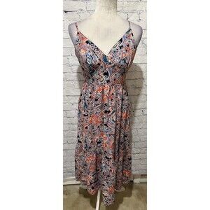 Japna Sleeveless Floral Tie Back V-Neck Midi Dress Rayon Size Medium